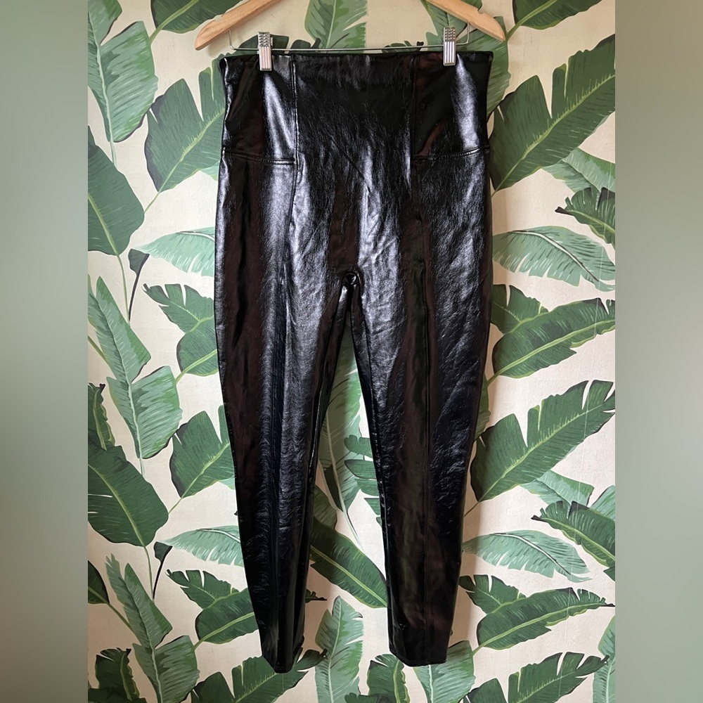 Spanx Womens Black Faux Leather Leggings XL - Picture 2 of 9
